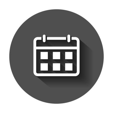 Düz stil takvim gündem simgesini. Planlayıcısı vektör çizim uzun gölge ile. Takvimi iş kavramı.