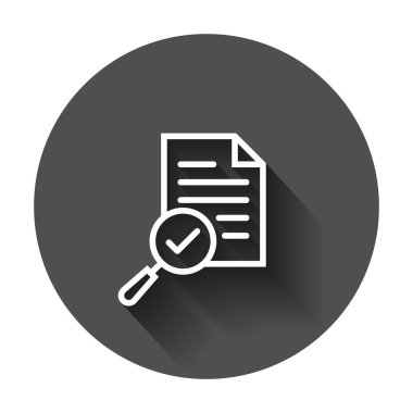 Düz stil İnceleme belge planı simgesi. Deyim vektör çizim uzun gölge ile gözden geçirin. Büyüteç'i Büyüteç iş kavramı ile belge.