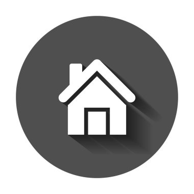 Ev bina simgesini düz stil. Ev daire vektör çizim uzun gölge ile. İş kavramı konut ev.