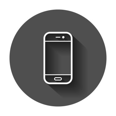 Düz stil Smartphone simgesini. Telefon cep telefonu vektör çizim uzun gölge ile. Smartphone iş kavramı.