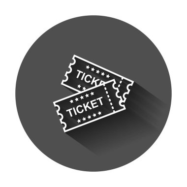 Sinema bilet simgesini düz stil. Bir kupon giriş vektör çizim uzun gölge ile kabul ediyorum. Bilet iş kavramı.