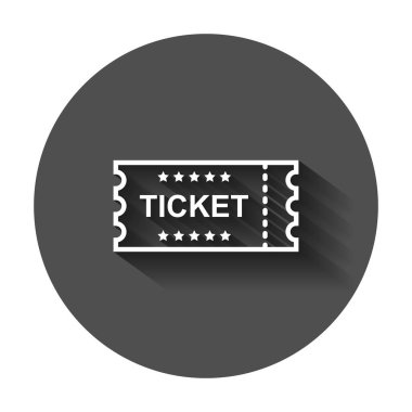 Sinema bilet simgesini düz stil. Bir kupon giriş vektör çizim uzun gölge ile kabul ediyorum. Bilet iş kavramı.