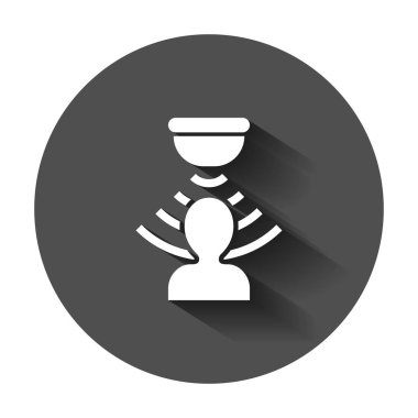 Hareket sensörü simgesini düz stil. Sensör dalgalar adamla uzun gölge illüstrasyon vektör. İnsanlar güvenlik bağlantı iş kavramı.