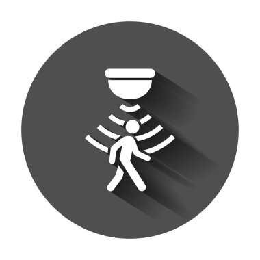 Hareket sensörü simgesini düz stil. Sensör dalgalar adamla uzun gölge illüstrasyon vektör. İnsanlar güvenlik bağlantı iş kavramı.