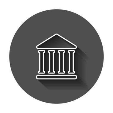 Banka düz stil simgesinde bina. Hükümet mimari vektör çizim uzun gölge ile. Müze dış iş kavramı.