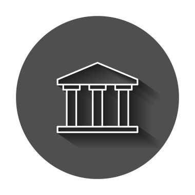 Banka düz stil simgesinde bina. Hükümet mimari vektör çizim uzun gölge ile. Müze dış iş kavramı.
