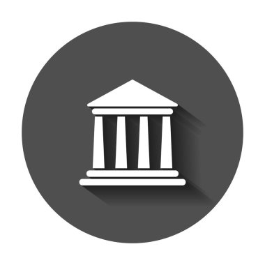 Banka düz stil simgesinde bina. Hükümet mimari vektör çizim uzun gölge ile. Müze dış iş kavramı.