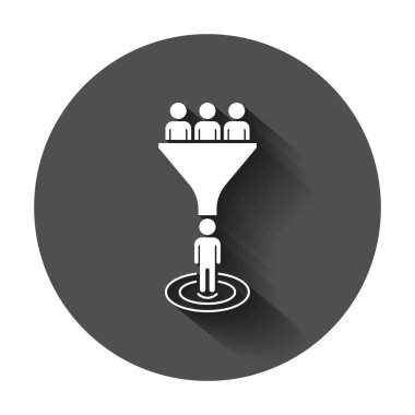 Kurşun yönetimi simgesini düz tarzı. İnsanlar vektör çizim ile uzun gölge ile huni. Hedef istemci iş kavramı.