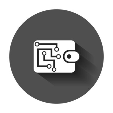 Düz stil Dijital Cüzdan simgesini. Kripto çanta vektör çizim uzun gölge ile. Online finans, e-ticaret iş kavramı.