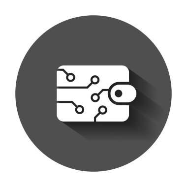 Düz stil Dijital Cüzdan simgesini. Kripto çanta vektör çizim uzun gölge ile. Online finans, e-ticaret iş kavramı.