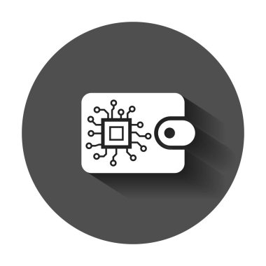 Düz stil Dijital Cüzdan simgesini. Kripto çanta vektör çizim uzun gölge ile. Online finans, e-ticaret iş kavramı.