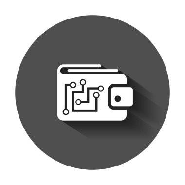 Düz stil Dijital Cüzdan simgesini. Kripto çanta vektör çizim uzun gölge ile. Online finans, e-ticaret iş kavramı.