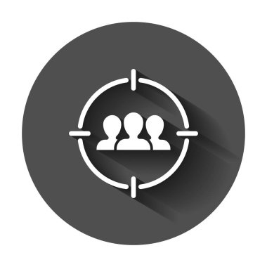 Hedef kitleye simgesini düz stil. İnsanlar vektör çizim ile uzun Gölge odaklanmak. İnsan kaynakları iş kavramı.