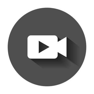 Düz tarzı video kamera simgesi. Film oyun vektör çizim uzun gölge ile. Video akış iş kavramı.