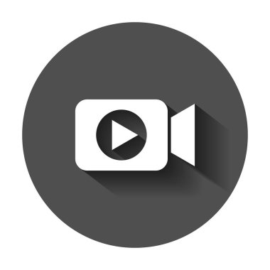 Düz tarzı video kamera simgesi. Film oyun vektör çizim uzun gölge ile. Video akış iş kavramı.