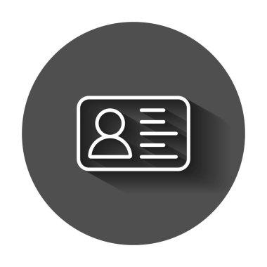 Kimlik kartı simgesini düz stil. Kimlik rozet vektör çizim uzun gölge ile. Erişim kart sahibi insanlar iş kavramı.