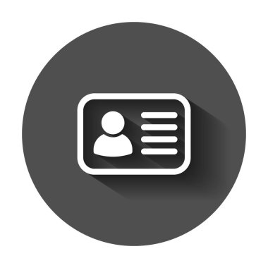 Kimlik kartı simgesini düz stil. Kimlik rozet vektör çizim uzun gölge ile. Erişim kart sahibi insanlar iş kavramı.