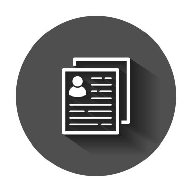 Düz stil Sürdür simge. Sözleşme belge vektör çizim uzun gölge ile. Özgeçmiş iş kavramı.