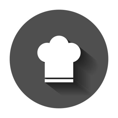 Chef şapka simgesini düz stil. Tencere kapağı vektör çizim uzun gölge ile. Şef restoran iş kavramı.