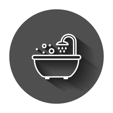 Banyo duş simgesini düz stil. Banyo hijyen vektör çizim uzun gölge ile. Bath spa iş kavramı.