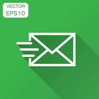 Düz stil posta zarf simgesi. E-posta iletisi vektör çizim uzun gölge ile. Posta kutusu e-posta iş kavramı.