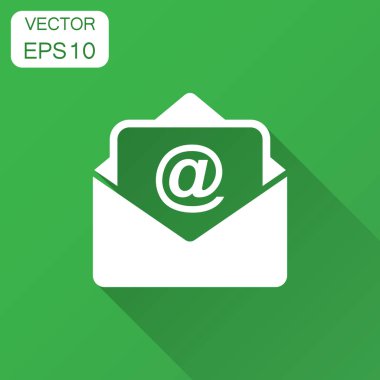 Düz stil posta zarf simgesi. E-posta iletisi vektör çizim uzun gölge ile. Posta kutusu e-posta iş kavramı.