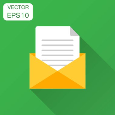 Düz stil posta zarf simgesi. E-posta iletisi vektör çizim uzun gölge ile. Posta kutusu e-posta iş kavramı.