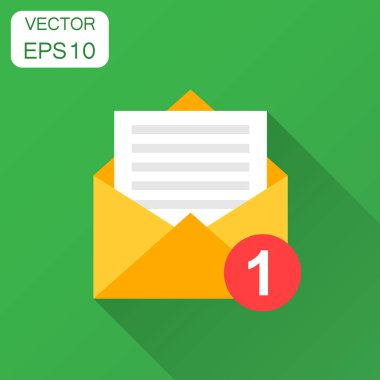 Düz stil posta zarf simgesi. E-posta iletisi vektör çizim uzun gölge ile. Posta kutusu e-posta iş kavramı.