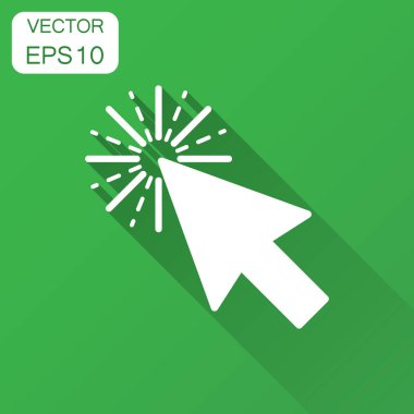 Bilgisayar fare imleç simgesi düz tarzı. Ok imleci vektör çizim uzun gölge ile. Fare amaç iş kavramı.