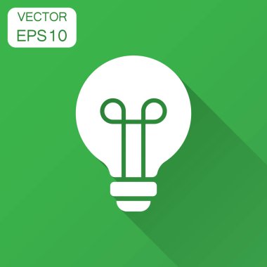 Düz stil ampul simgesini. Ampul vektör çizim uzun gölge ile. Lamba fikir iş kavramı.