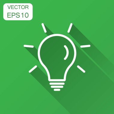 Düz stil ampul simgesini. Ampul vektör çizim uzun gölge ile. Lamba fikir iş kavramı.