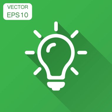 Düz stil ampul simgesini. Ampul vektör çizim uzun gölge ile. Lamba fikir iş kavramı.