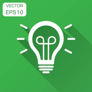 Düz stil ampul simgesini. Ampul vektör çizim uzun gölge ile. Lamba fikir iş kavramı.