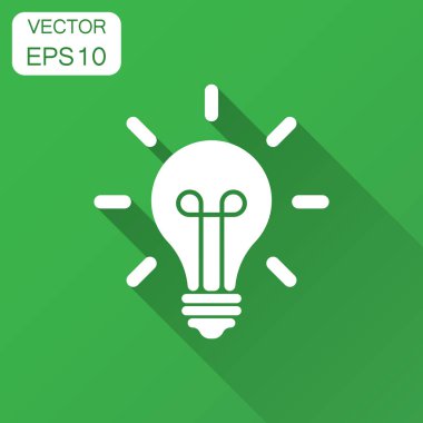 Düz stil ampul simgesini. Ampul vektör çizim uzun gölge ile. Lamba fikir iş kavramı.