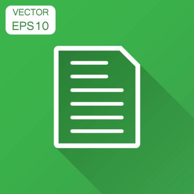 Düz stil belge Not simgesi. Kağıt levha vektör çizim uzun gölge ile. Not Defteri belgesi iş kavramı.