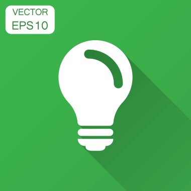 Düz stil ampul simgesini. Ampul vektör çizim uzun gölge ile. Lamba fikir iş kavramı.
