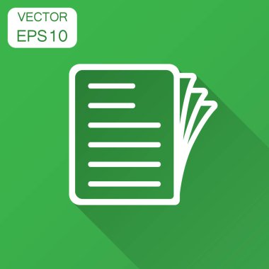 Düz stil belge Not simgesi. Kağıt levha vektör çizim uzun gölge ile. Not Defteri belgesi iş kavramı.