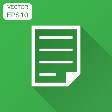 Düz stil belge Not simgesi. Kağıt levha vektör çizim uzun gölge ile. Not Defteri belgesi iş kavramı.