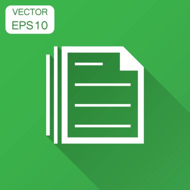 Düz stil belge Not simgesi. Kağıt levha vektör çizim uzun gölge ile. Not Defteri belgesi iş kavramı.