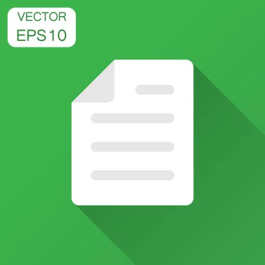 Düz stil belge Not simgesi. Kağıt levha vektör çizim uzun gölge ile. Not Defteri belgesi iş kavramı.