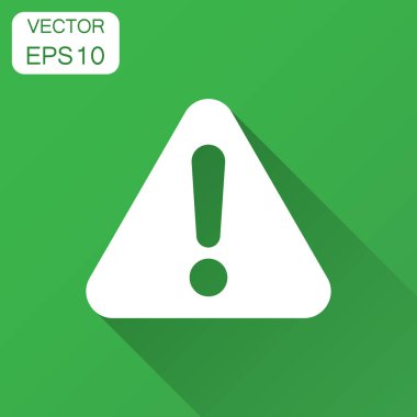 Düz stil içinde ünlem işareti simgesi. Tehlike alarmı vektör çizim uzun gölge ile. Dikkat risk iş kavramı.