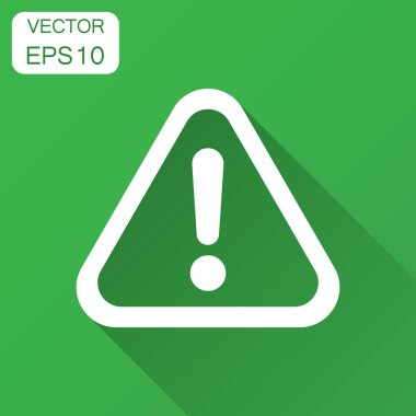 Düz stil içinde ünlem işareti simgesi. Tehlike alarmı vektör çizim uzun gölge ile. Dikkat risk iş kavramı.