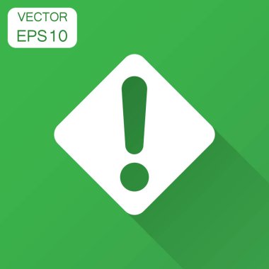 Düz stil içinde ünlem işareti simgesi. Tehlike alarmı vektör çizim uzun gölge ile. Dikkat risk iş kavramı.