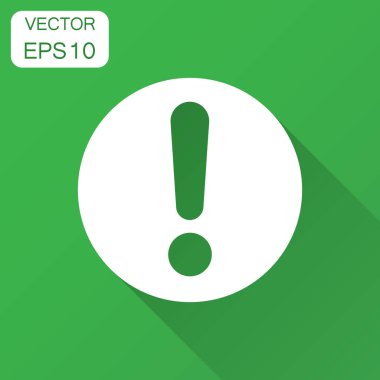 Düz stil içinde ünlem işareti simgesi. Tehlike alarmı vektör çizim uzun gölge ile. Dikkat risk iş kavramı.