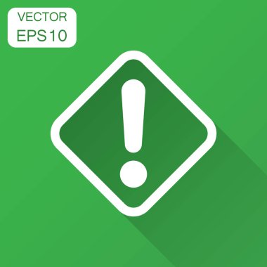 Düz stil içinde ünlem işareti simgesi. Tehlike alarmı vektör çizim uzun gölge ile. Dikkat risk iş kavramı.