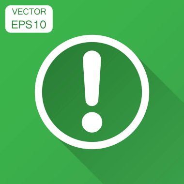 Düz stil içinde ünlem işareti simgesi. Tehlike alarmı vektör çizim uzun gölge ile. Dikkat risk iş kavramı.
