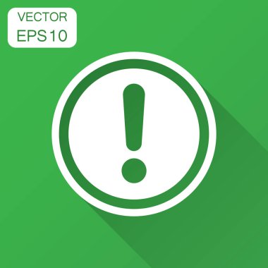 Düz stil içinde ünlem işareti simgesi. Tehlike alarmı vektör çizim uzun gölge ile. Dikkat risk iş kavramı.