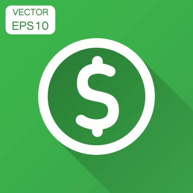 Paralar düz stil simgesinde yığını. Dolar sikke vektör çizim uzun gölge ile. Para yığılmış iş kavramı.