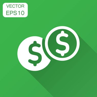 Paralar düz stil simgesinde yığını. Dolar sikke vektör çizim uzun gölge ile. Para yığılmış iş kavramı.