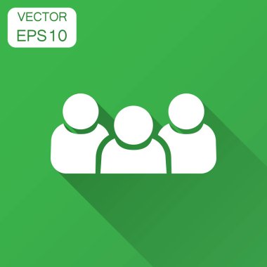 İnsanlar iletişim simgesini düz stil. İnsanlar uzun gölge illüstrasyon vektör. Ortaklık iş kavramı.